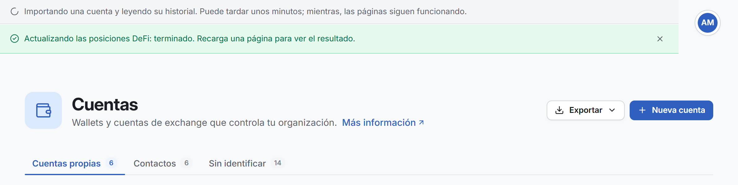 El aviso de tareas en la parte superior de una página, con una tarea en ejecución y otra terminada